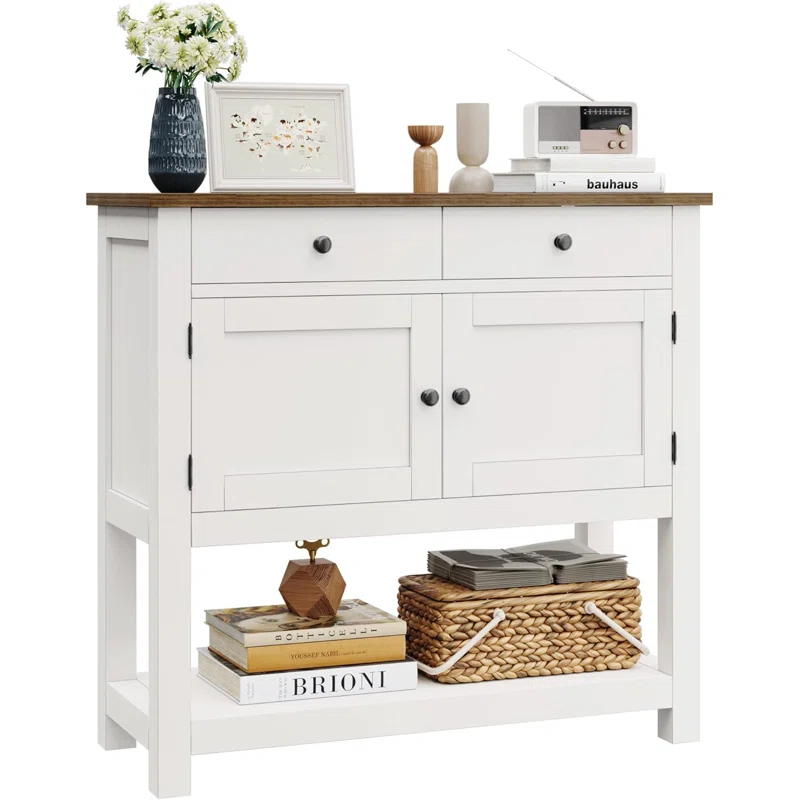 Ophelia & Co. Farmhouse Console Table With 2-Door Cabinet & 2 Drawers, Coffee Bar, Entryway Table With Storage Shelf, Sofa Tables Buffet Sideboard For Kitchen, Hallway, Dining, Living Room, visit The HOSTACK Store