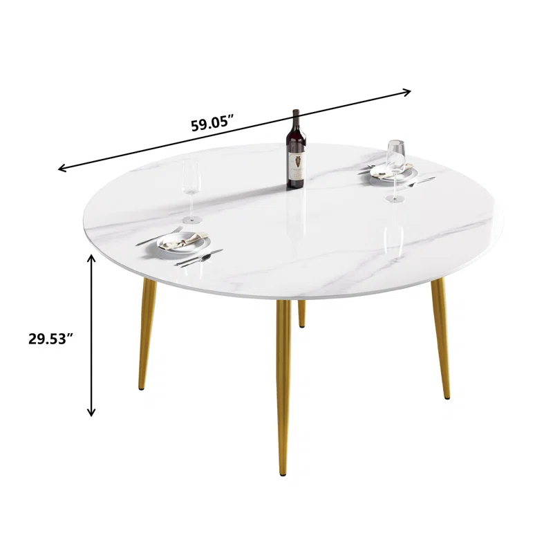 Ortelinda 59.05"Modern manmade st1 round metal dining tableposition for 6 people