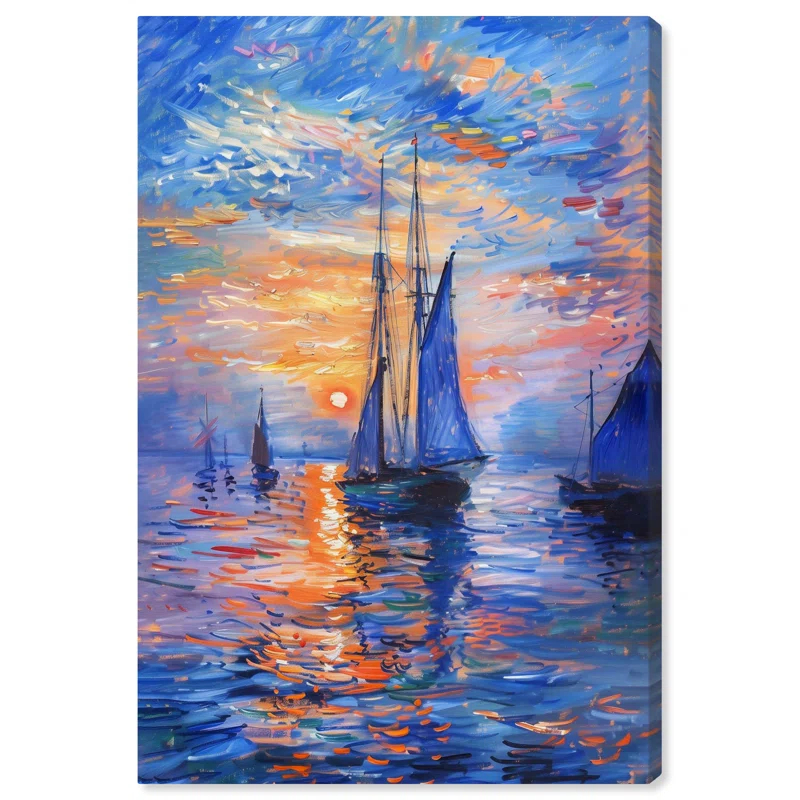 Art Remedy Art Remedy Night Sea Breeze Framed Sailing 1 Piece Canvas Wall Art 57718