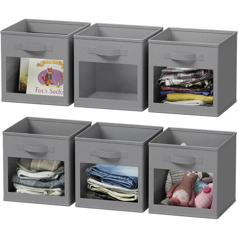 SpaceAid 6 Foldable Storage Cubes with Clear Windows, 11-Inch Fabric Bins for Closet, Cubby Shelf, or Cube Storage Organizer