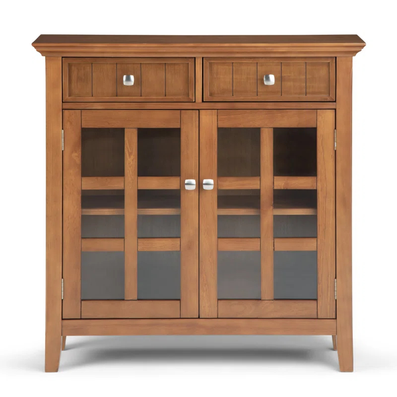 Simpli Home Acadian 36"W Solid Wood 2-Shelf Entryway Storage Cabinet with Glass Doors and 2 Drawers
