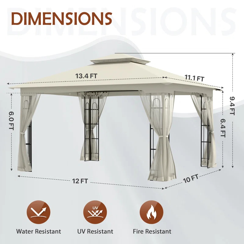 COOS BAY 13 Ft. W x 11 Ft. D Steel Patio Gazebo with Netting