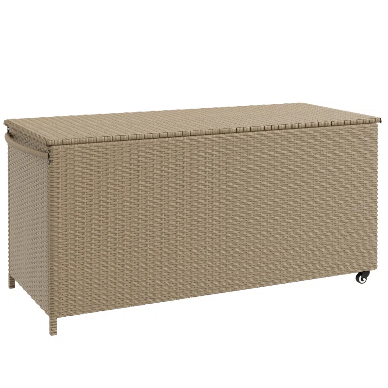 Tryimagine Outsunny 83 Gallon Deck Box, Large Outdoor Storage Chest, PE Wicker Trunk For Outside On Wheels For Garden Tools, Pool Toys & Patio Furniture Cushions