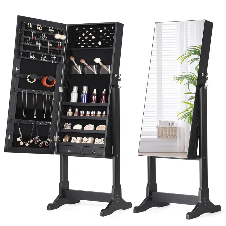 NIERBO Lockable Jewelry Organizer Mirror - Stylish Storage Solution For Women