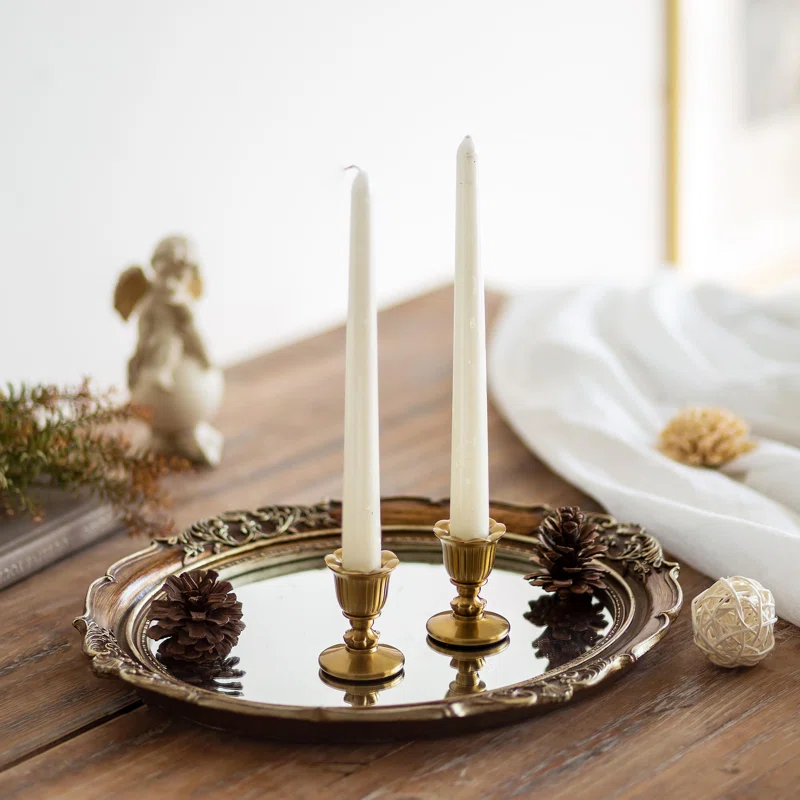 House of Hampton® Vintage Candlestick Candle Holders Brass,Taper Gold Candle Stick Victorian Style,Home Decor Set Of 6,Gold