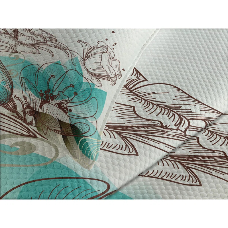 Ambesonne Ambesonne Turquoise Bedspread Retro Hibiscus