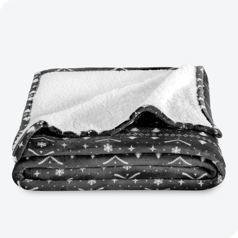 Bare Home Bare Home Printed Sherpa Fleece Blanket - Warm & Lightweight - Soft Plush Blanket - Reversible