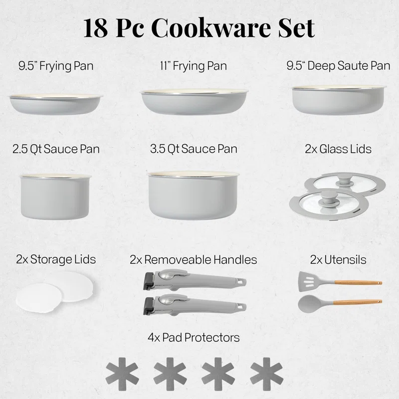 Gotham Steel Gotham Steel 18 Piece Detachable Handle Ceramic Nonstick Cookware Set