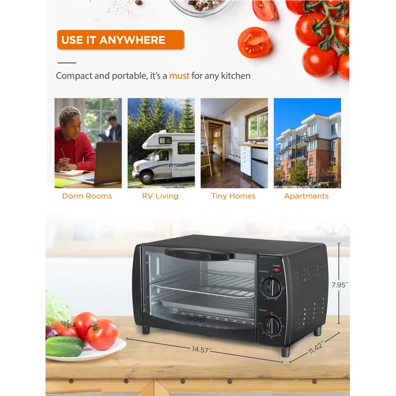 Commercial Chef Commercial Chef 10 Liter 4 Slice Mechanical Toaster Oven