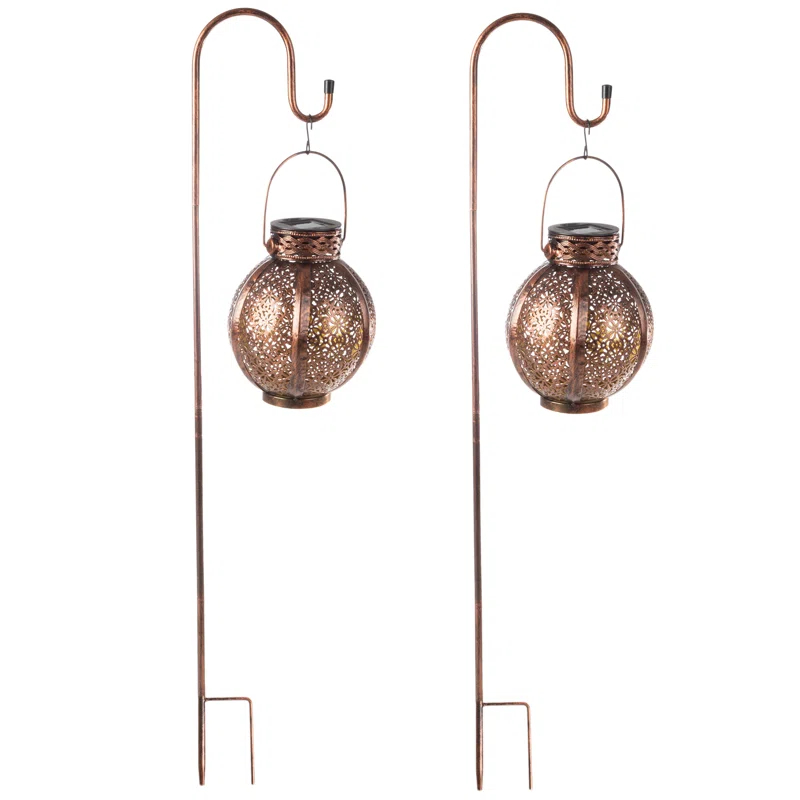 Pure Garden 2 Solar Outdoor Lights - Hanging Or Tabletop Rechargeable LED Lantern With Hooks- Outdoor Decor (Set of 2)