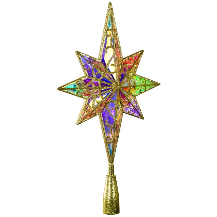 Northlight Seasonal LED Glitter Star Of Bethlehem Christmas Tree Topper - 14.5" - Gold - Multi Lights