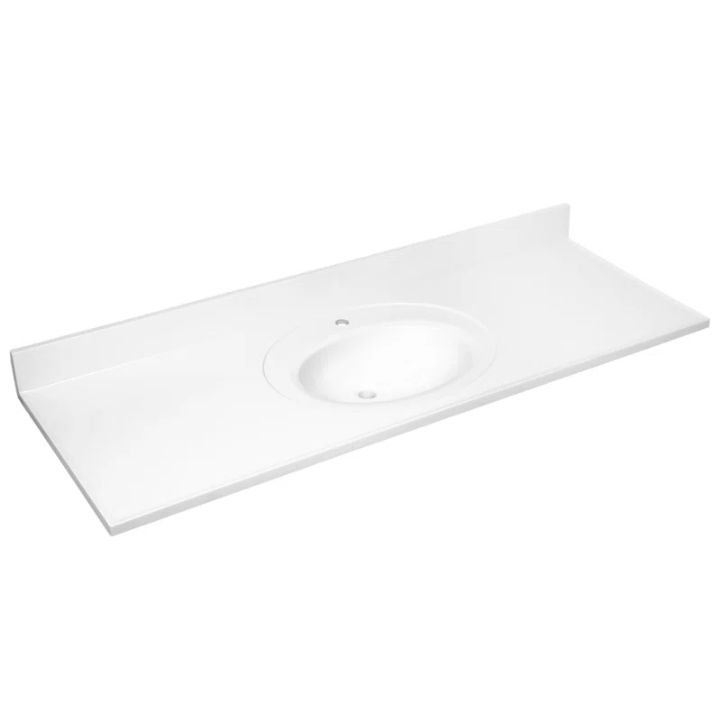61 Inch Cultured Marble Vanity Top with Backsplash, Improved Package, White