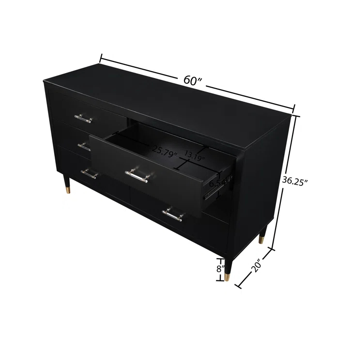 Manhattan Comfort Solid Wood 60'' W 6 - Drawer Dresser