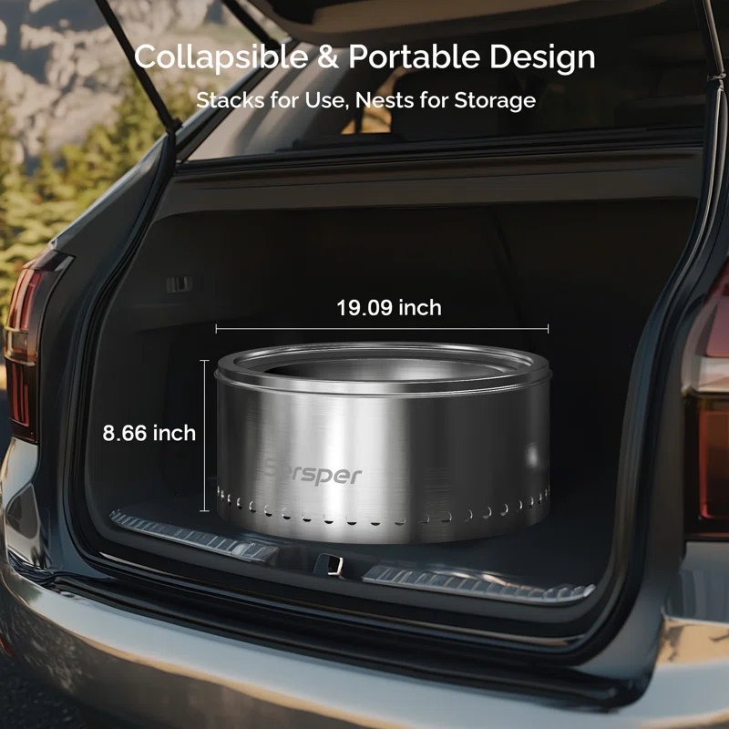 Ebern Designs Stainless Portable Smokeless Outdoor Fire Pit With Bag–for Outdoor Ambiance, Camping, and Backyard Gatherings