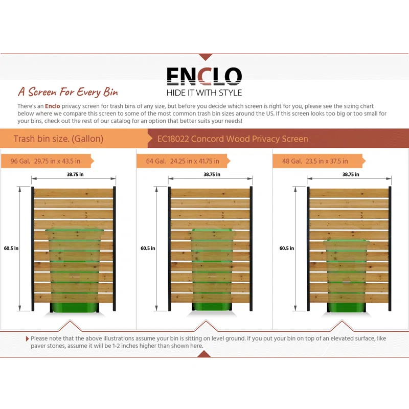 60.5in H x 38.625in W (1 Panel) No Dig Enclo Concord Cedar Wood Privacy Screen, Great to Hide Trash Cans, Decorative Patio Privacy Screen, Outdoor Privacy Fence Panel, Air Conditioner Fence, EC18022