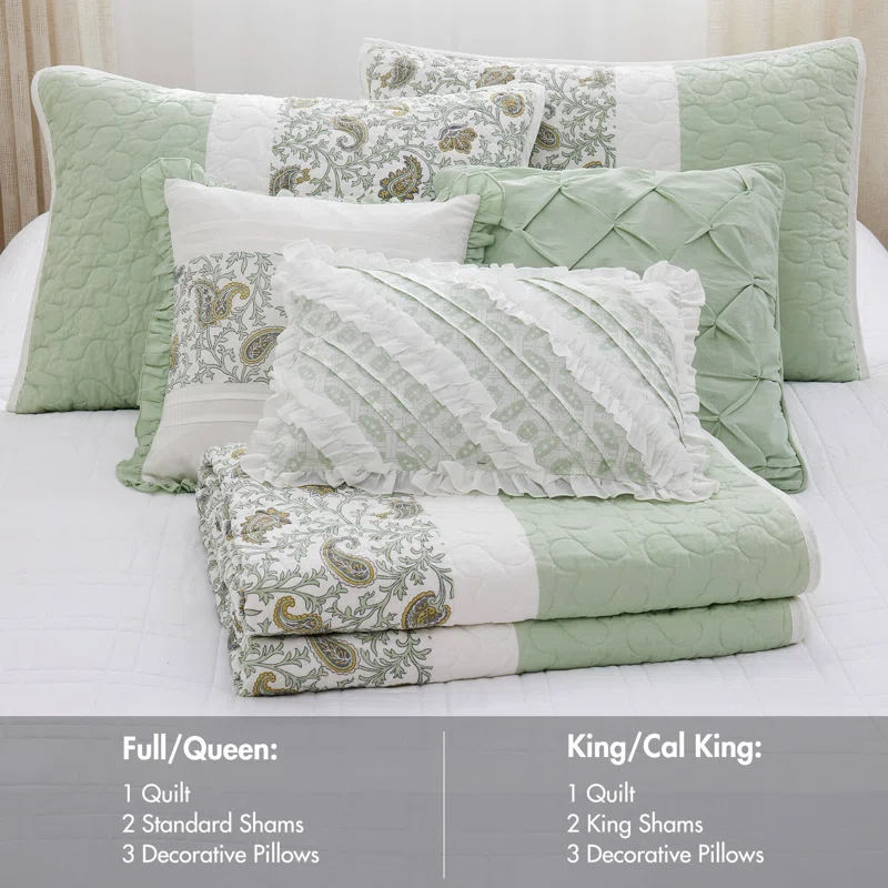 Madison Park Dawn 6 Piece Cotton Percale Quilt Set with Throw Pillows