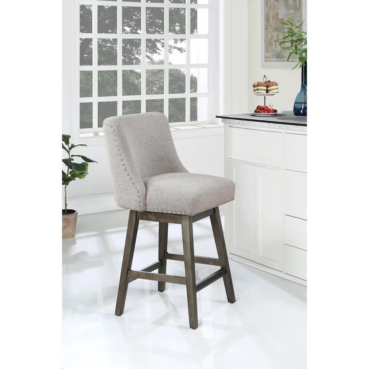 OSP Designs Granville Swivel Upholstered Counter Stool with Solid Wood Frame