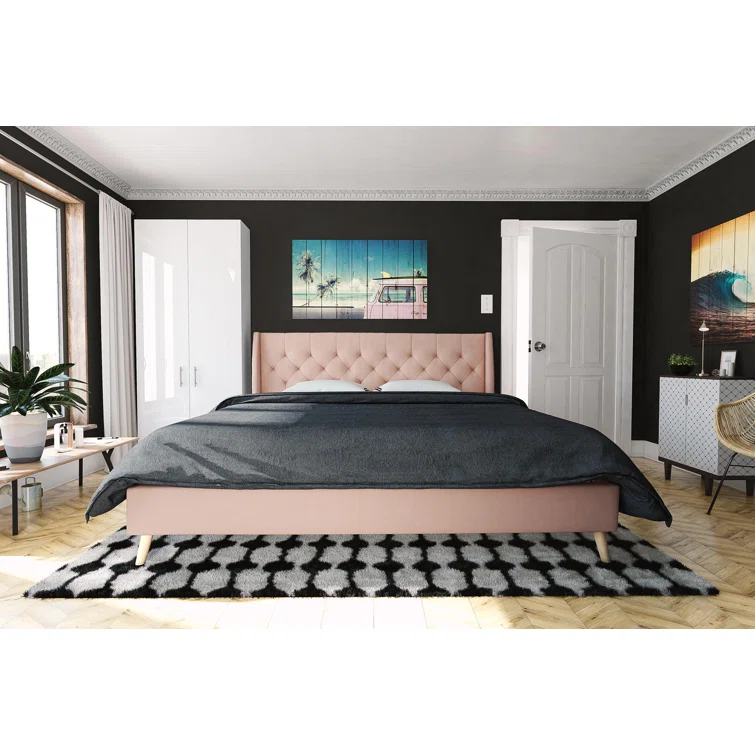 Novogratz Her Majesty Upholstered Wingback Bed