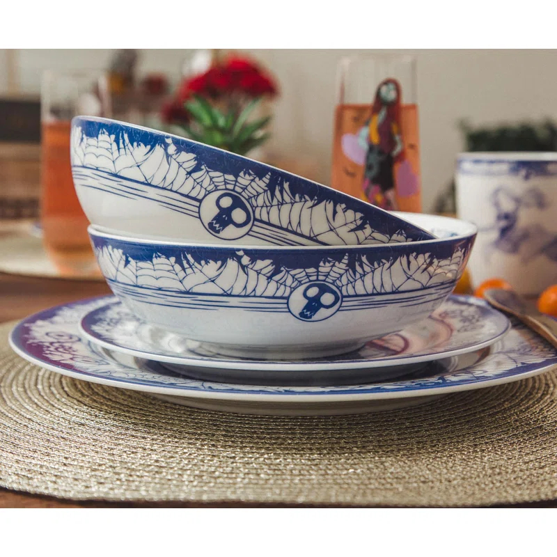 Ukonic Disney The Nightmare Before Christmas Jack And Sally 8-Piece Dinnerware Set, Service for 2
