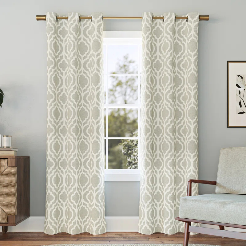 Sun Zero Eldon Gray Trellis Print Blackout Grommet Curtain Panel