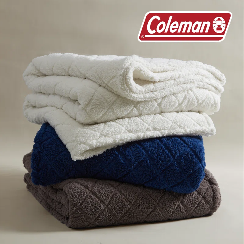 Coleman Coleman Diamond Embossed Sherpa Plush Throw Blanket/Coverlet