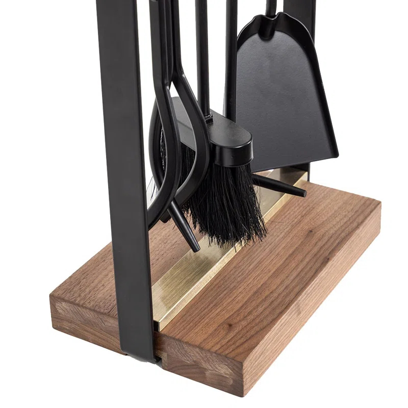 Country Living Walnut Grove 5 Piece Fireplace Tool Set in Black | Walnut Wood Handles