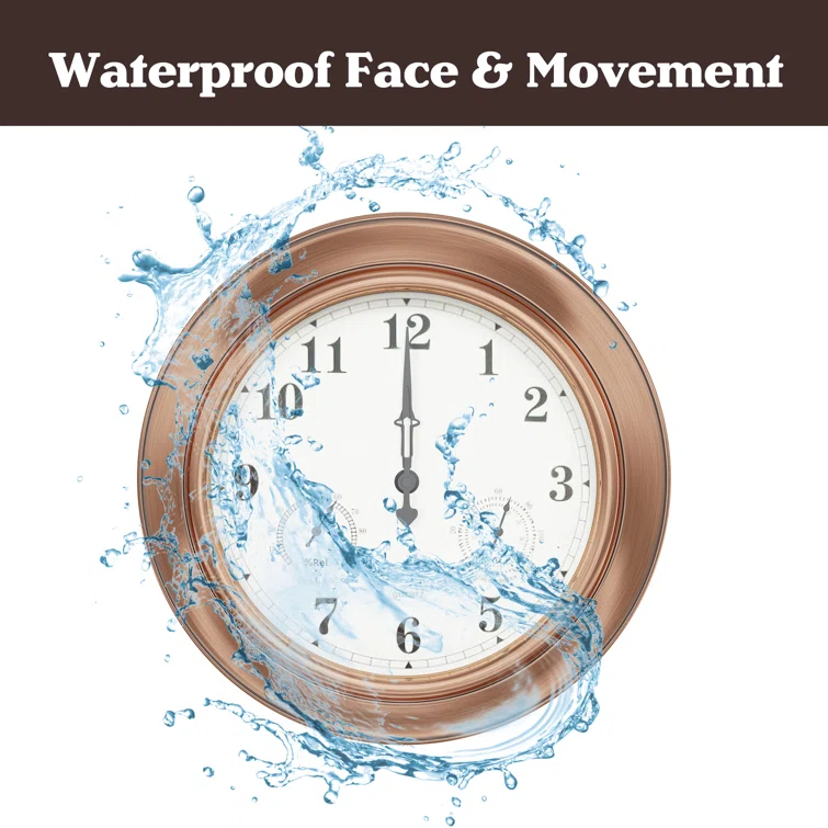 Pure Garden Indoor Outdoor Clock Thermometer Combo - 18-Inch Waterproof Outdoor Wall Clock with Temperature and Humidity by Pure Garden