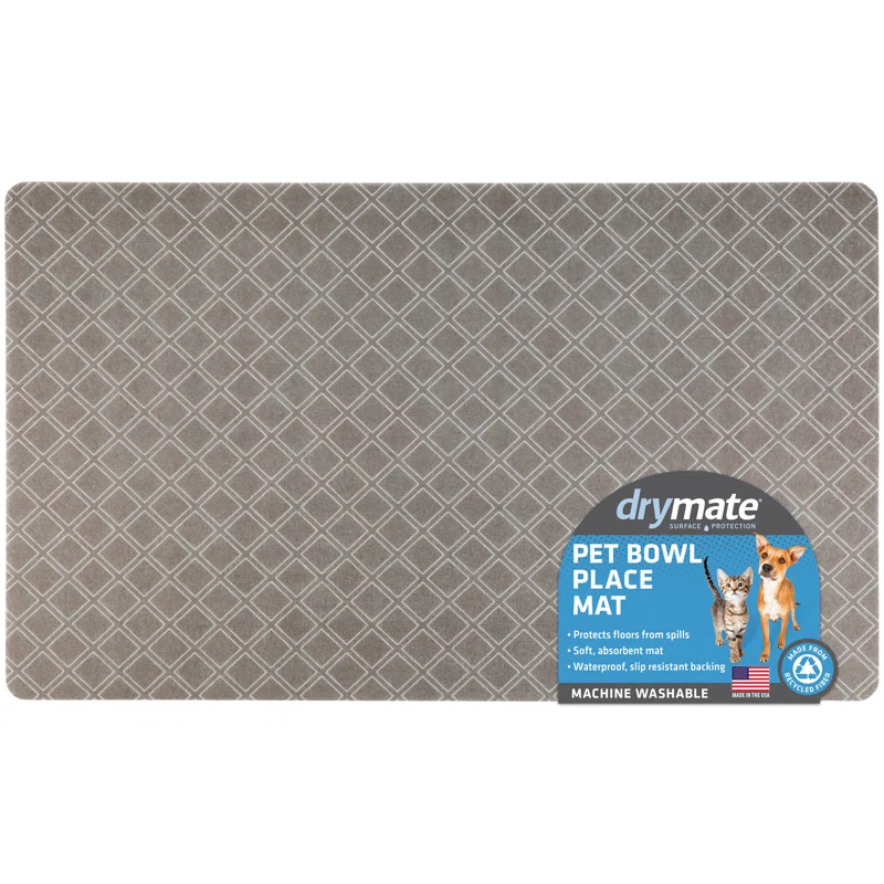 Pet Bowl Placemat, Feeding Mat For Dog & Cat - Thin, Absorbent, Waterproof, Machine Washable