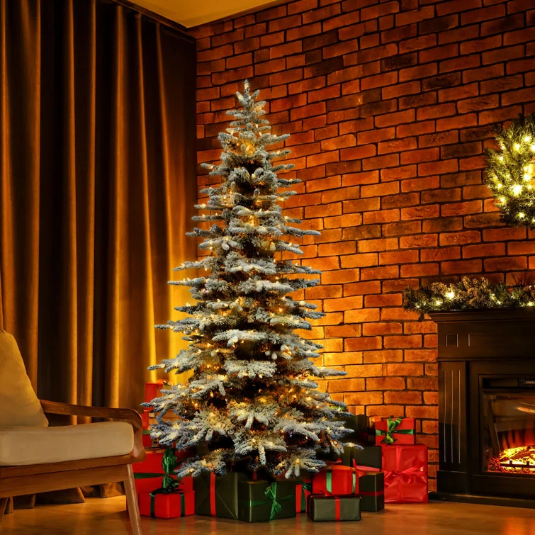 Fraser Hill Farm Fraser Hill Farm Flocked Mountain Pine Christmas Tree with LED Lights