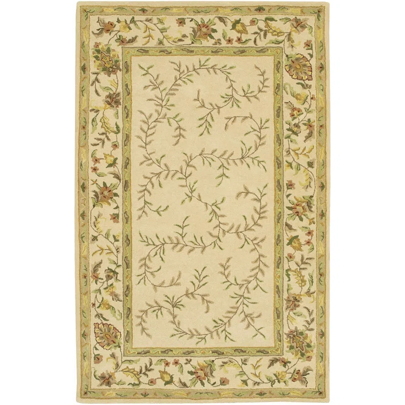 Metro Handmade Tufted Wool Cream/Green Area Rug