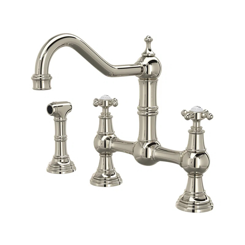 Perrin & Rowe Edwardian Bridge Kitchen Faucet With Side Spray U.4755X-PN-2