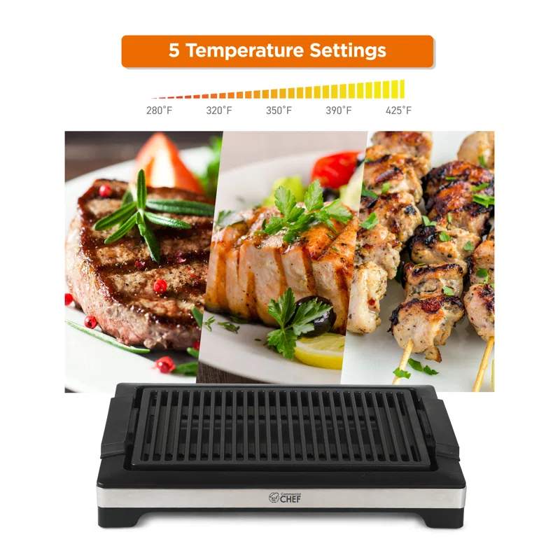 Commercial Chef COMMERCIAL CHEF Indoor Grill for Countertop Electric Grill with Adjustable Temperature Control