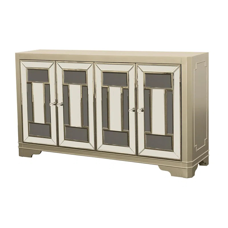 Everly Quinn Toula Smoke/Champagne 4-Door Accent Cabinet