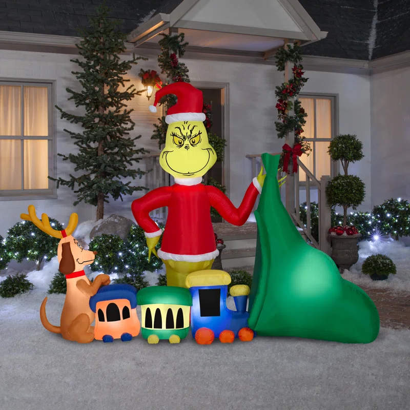 Airblown-Grinch Putting Train in Santa Sack-LG Scene-Dr. Seuss
