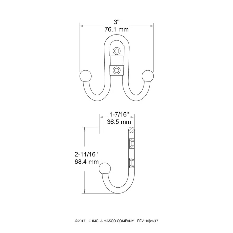 Franklin Brass Wall Mounted Decorative Double Robe Hook B46115J-SN-C