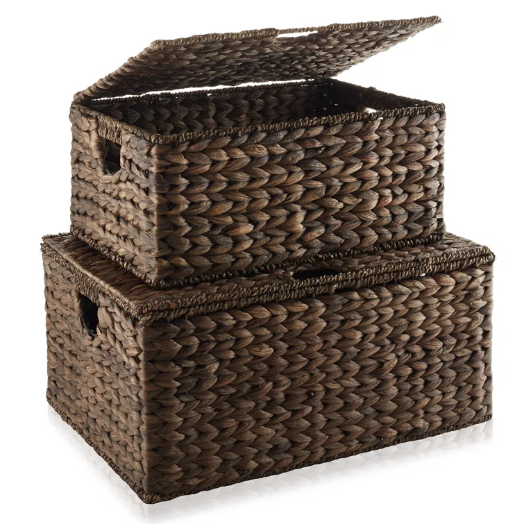 Casafield Casafield Water Hyacinth Rectangular Storage Baskets with Lids (Medium and Large)