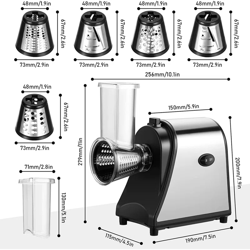 Himimi Electric Cheese Grater, Cutter, Slicer Shredder, 250W Salad Maker Shooter with 5 Free Attachments
