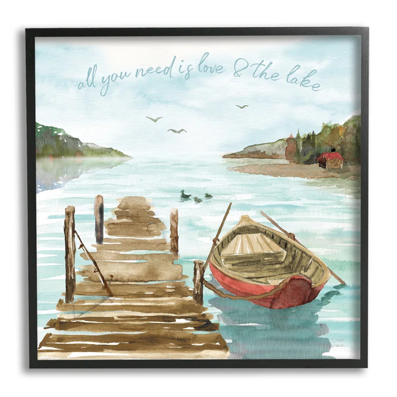 Stupell Industries " Love And The Lake Sentiment Boat Dock Landscape " by Dina June Painting Print