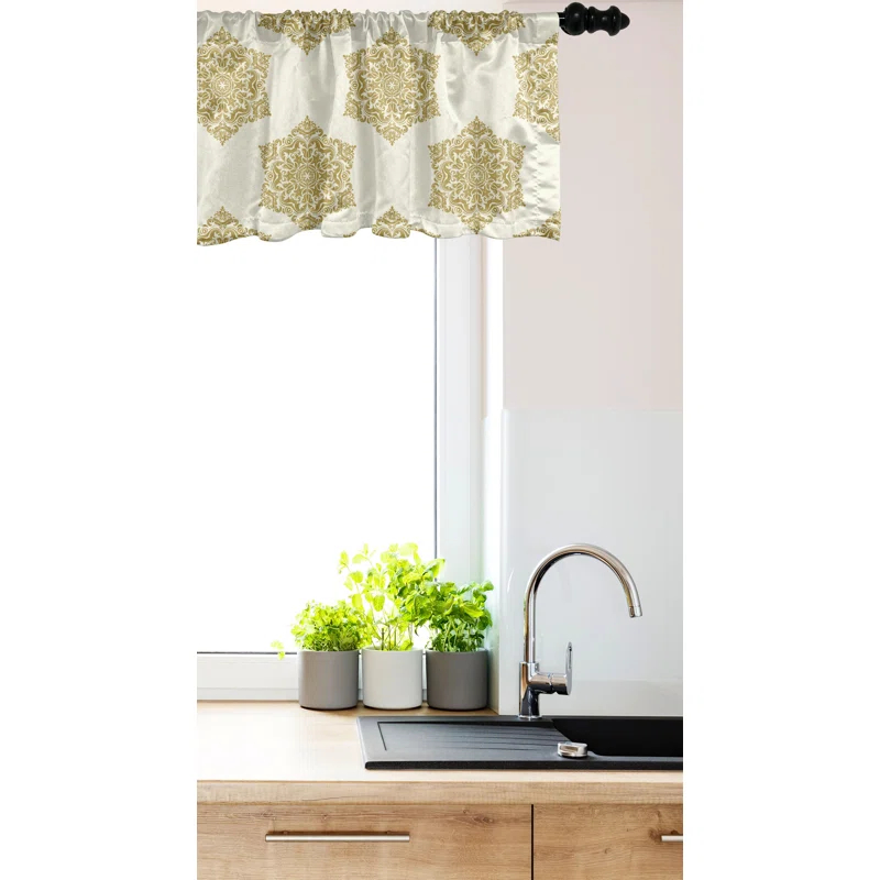 Ambesonne Victorian Valance Pack of 2 Damask Inspired Motifs Eggshell Dark Khaki