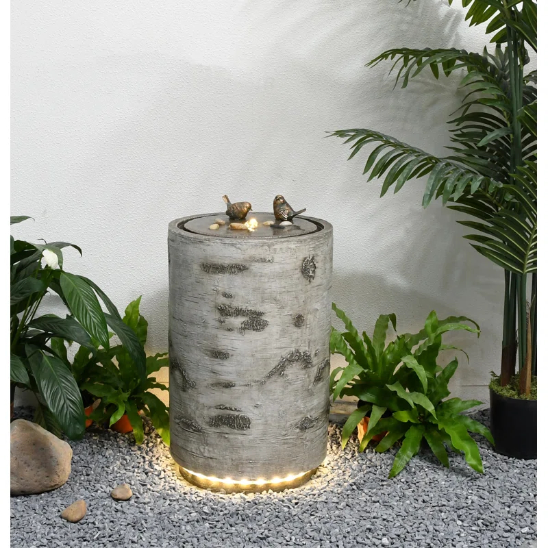 Hi-Line Gift Ltd. 21.5" H Bird Bath Fountain with Warm White LEDS