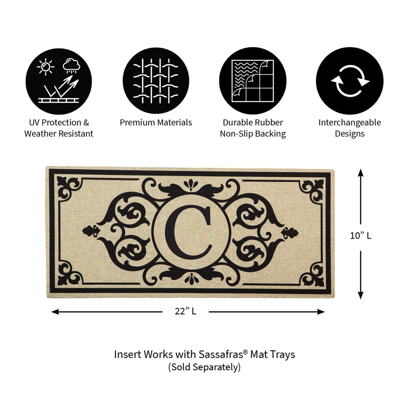 Evergreen Enterprises, Inc Monogram Cambridge Monogram Burlap Sassafras Switch 22 in. x 10 in. Non-Slip Indoor Door Mat