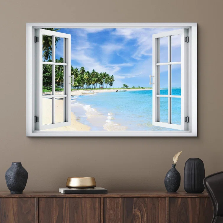 IDEA4WALL Window Scenery " Window View Teal Blue Beach Shore Tropical Island Wilderness Nature "