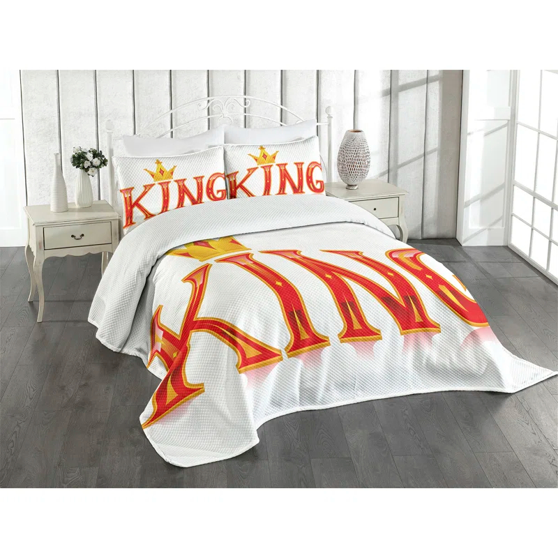 Ambesonne Ambesonne Bedspread Set Capital Letter Words Vermilion and Yellow