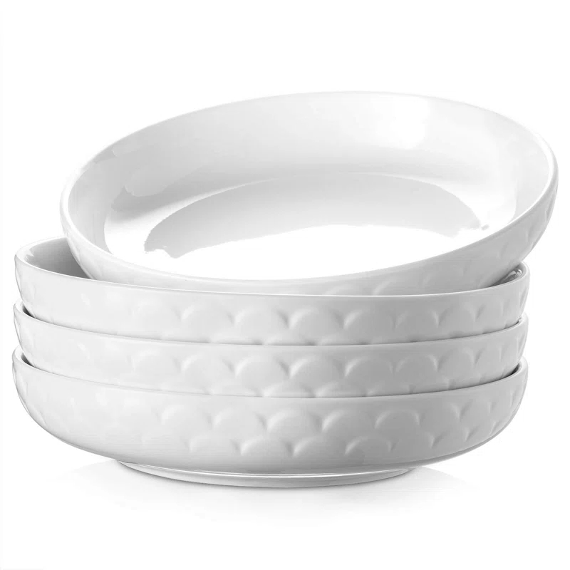 Pasta Bowls, 54 Oz Large Salad Serving Bowls, 10'' Plates Bowls Set Of 4, White Ceramic Soup Bowls For Kitchen Meal Prep, Shallow Dishes Dinner Bowl Microwave Dishwasher Safe