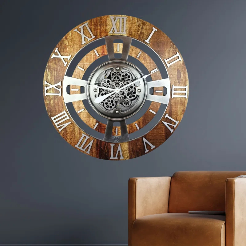 The Gears Clock Wall Clock 36" Oversized for Living Room decor with Real Moving Gears England Collection