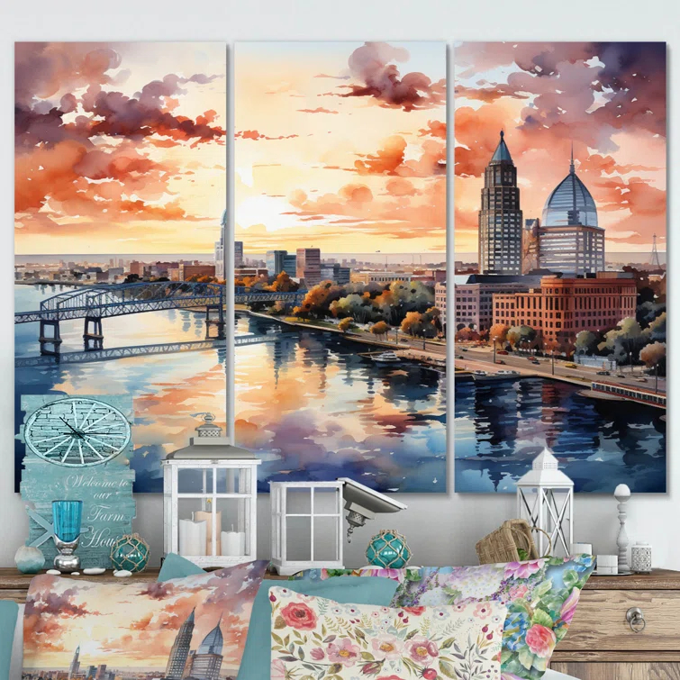 Design Art Jacksonville Bay Florida V " Jacksonville Bay Florida V " 3 - Pieces