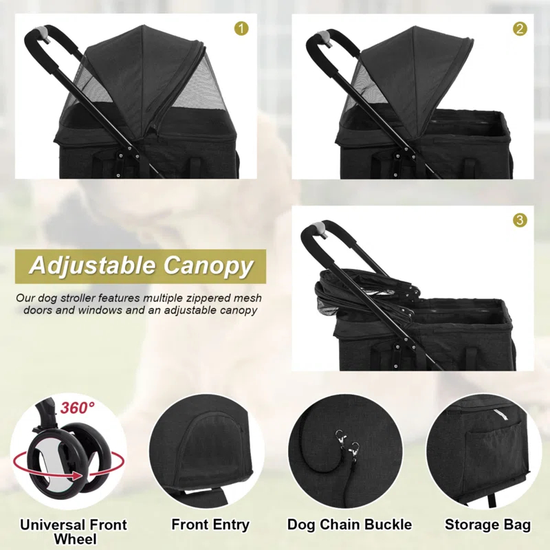 Foldable Pet Stroller with Detachable Carrier