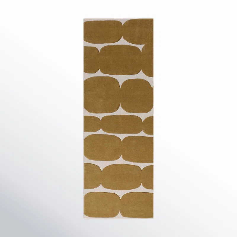 Brick Road Handmade TuftedWool/Cotton Mustard Yellow/Ivory Area Rug