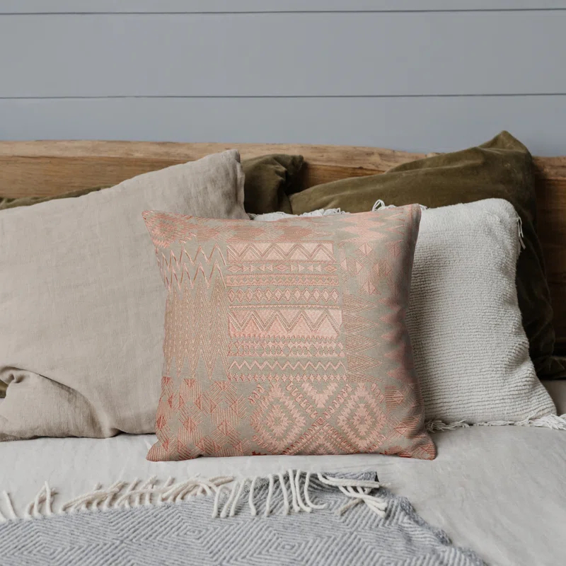Peppermint Home Arya Embroidery Throw Pillow | Cover and Insert | 20x20 | Amber/Orange