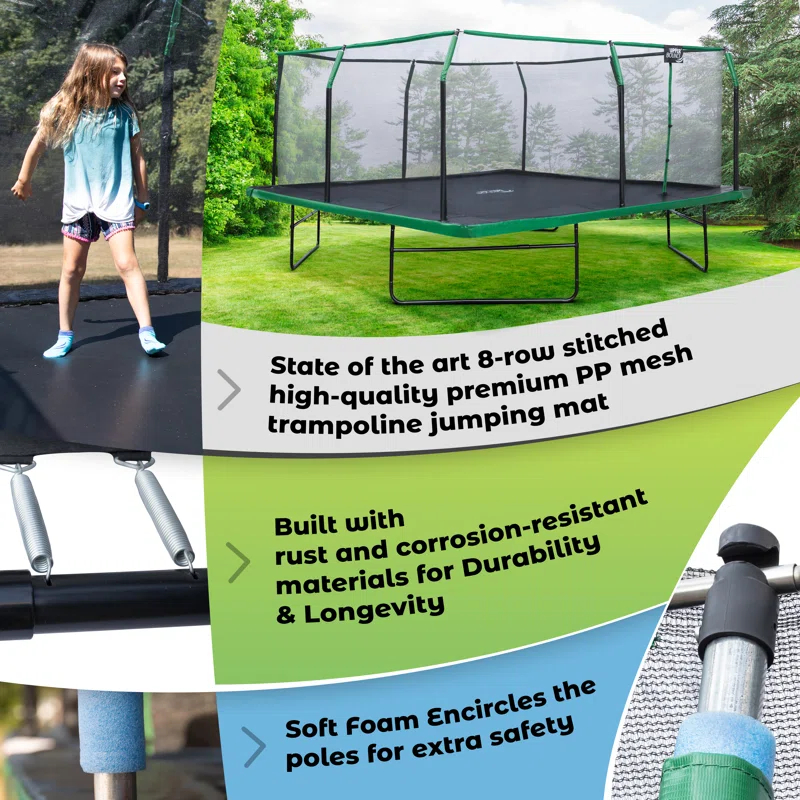 Upper Bounce Machrus Upper Bounce 12 x 12 FT Square Trampoline Set with Premium Top-Ring Enclosure and Safety Pad